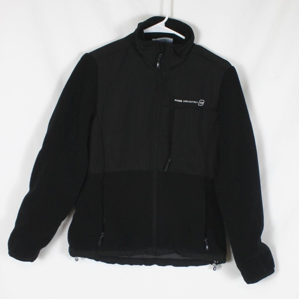 FREE COUNTRY Woman Jacket Size Large Black Fleece Full Zip Zippered Pockets L/S